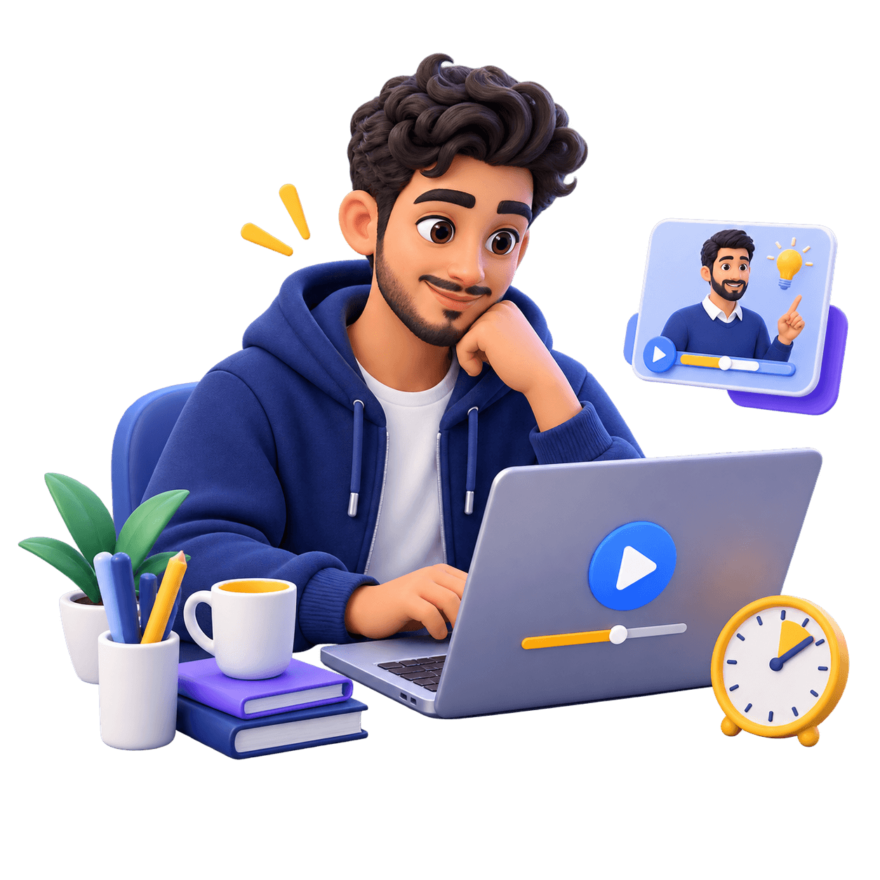 متعلّم يشاهد درسًا قصيرًا على اللابتوب